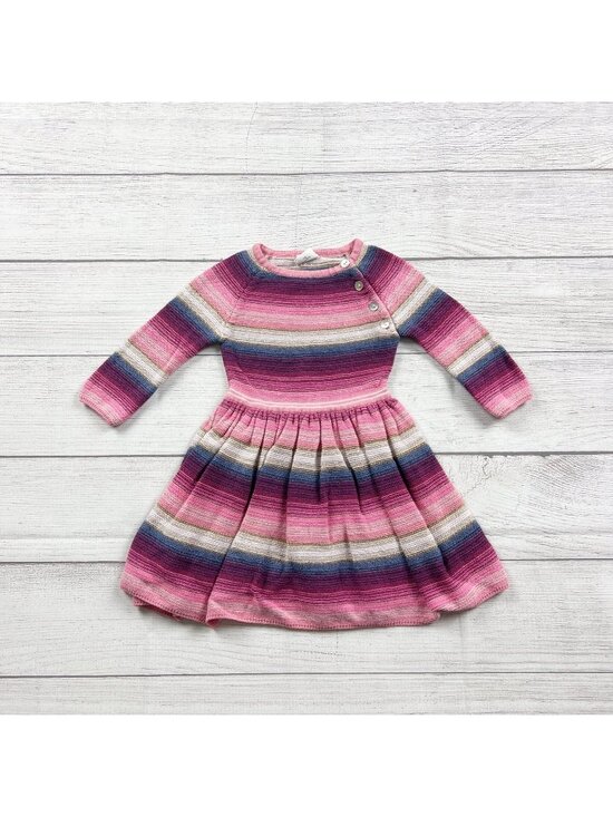 Egg By Susan Lazar Other - Egg Striped Knit Long Sleeve Baby Dress Pink Toddler Outfit 12-18 Months